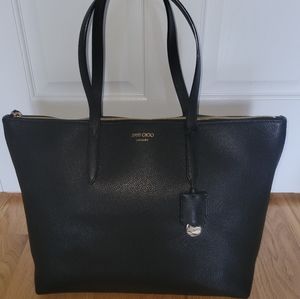 Authentic Jimmy Choo Black Leather tote with top zipper closure